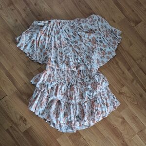 Mustard Seed Floral Ruffle Jumpsuit in White and Brown